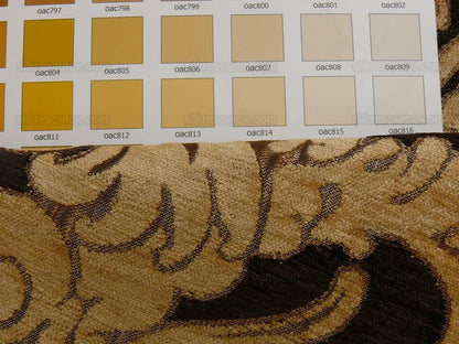By Yard Grand Medallion Renaissance Damask Chenille Black Espresso/ Copper Gold Heavy Majestic