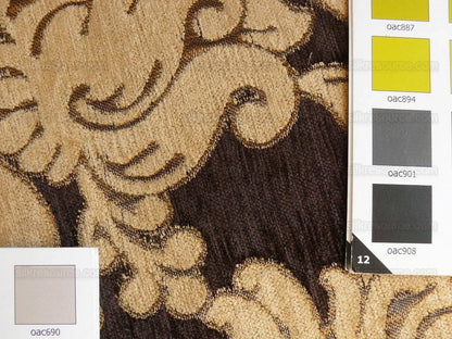 By Yard Grand Medallion Renaissance Damask Chenille Black Espresso/ Copper Gold Heavy Majestic