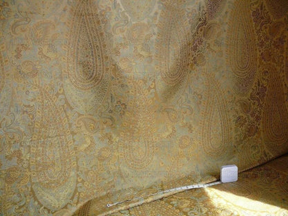 100% Silk Lampas Cashmere Paisley Seaside Blue Gold By Yard