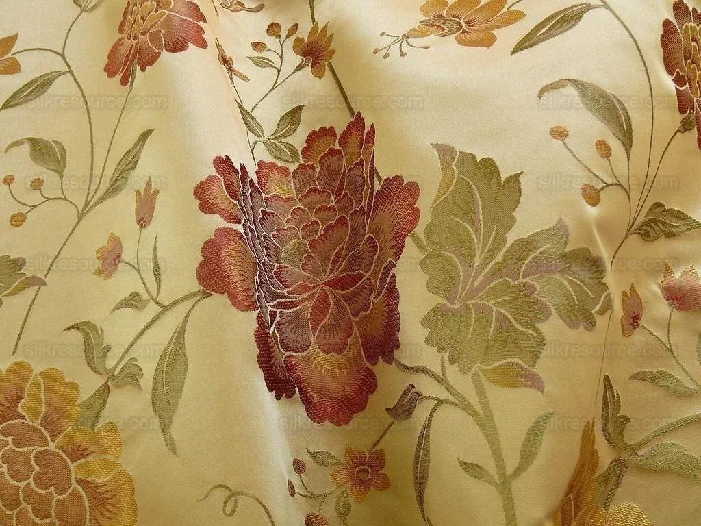By yard Stunner Chino-asian Pink Peony Butterfly "berry" 100% Silk Lampas