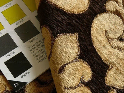 By Yard Grand Medallion Renaissance Damask Chenille Black Espresso/ Copper Gold Heavy Majestic