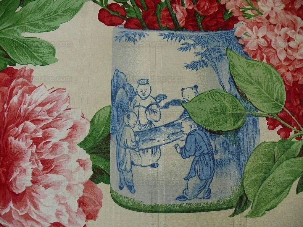 Stunning!! Robert Allen Pink Peony Blue Porcelain