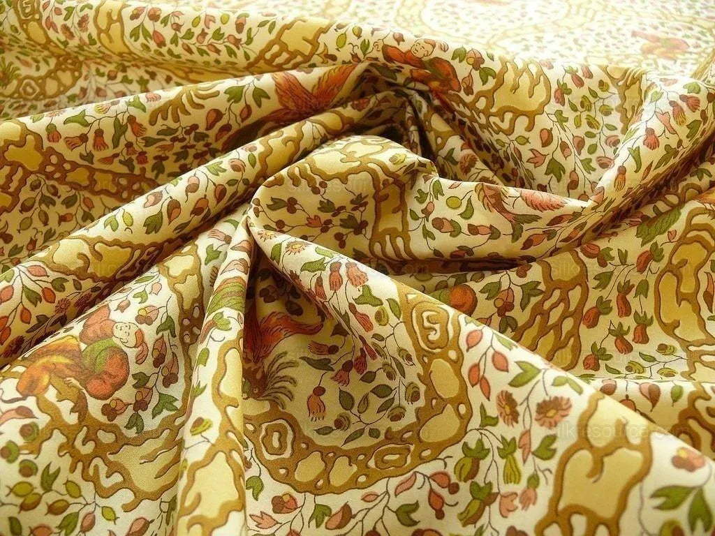 Vervain "Peking" Chinoisere Cranberry Gold Orange Cotton Print Bty