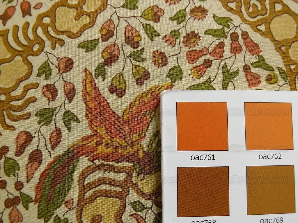 Vervain "Peking" Chinoisere Cranberry Gold Orange Cotton Print Bty