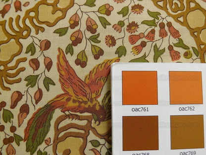 Vervain "Peking" Chinoisere Cranberry Gold Orange Cotton Print Bty