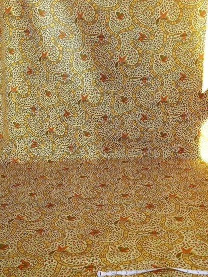 Vervain "Peking" Chinoisere Cranberry Gold Orange Cotton Print Bty