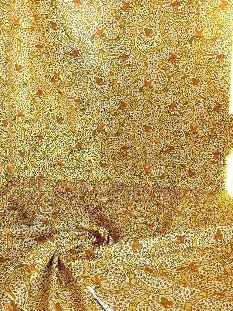 Vervain "Peking" Chinoisere Cranberry Gold Orange Cotton Print Bty