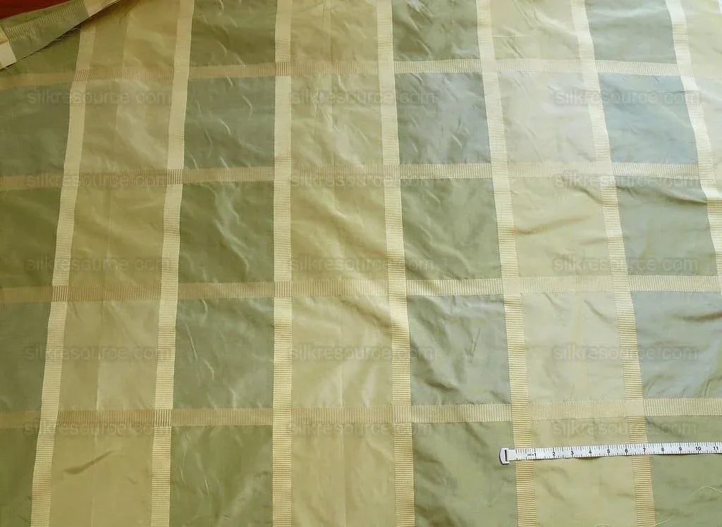 By Yd Hiend Schumacher Early Spring Italian Silk Linen Plaid  Green Gold MSRP USD 200/y