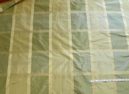By Yd Hiend Schumacher Early Spring Italian Silk Linen Plaid  Green Gold MSRP USD 200/y