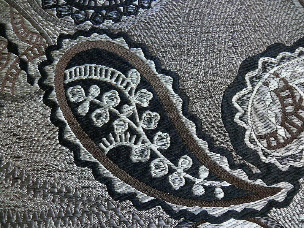 Smashing! Old World Weavers 100% Silk Ottoman Black &amp; White Silver Paisley Heavy