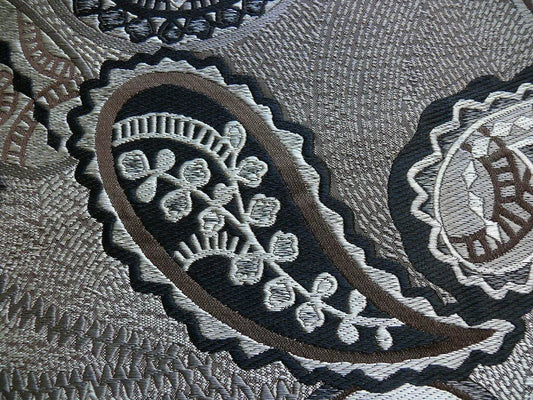 Smashing! Old World Weavers 100% Silk Ottoman Black &amp; White Silver Paisley Heavy