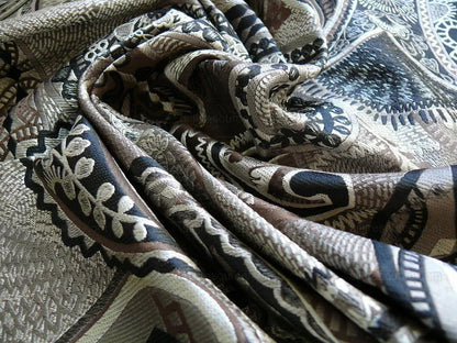 Smashing! Old World Weavers 100% Silk Ottoman Black &amp; White Silver Paisley Heavy