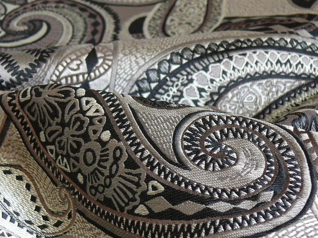 Smashing! Old World Weavers 100% Silk Ottoman Black &amp; White Silver Paisley Heavy