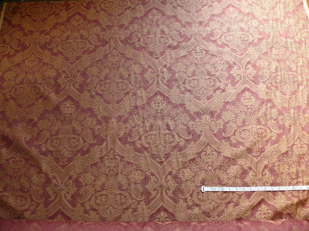 Coraggio Textile "lazio" Renaissance Medallion Rose Urn Linen Damask Ruby Red Gold Cotton LinenMSRP USD 200+/Y