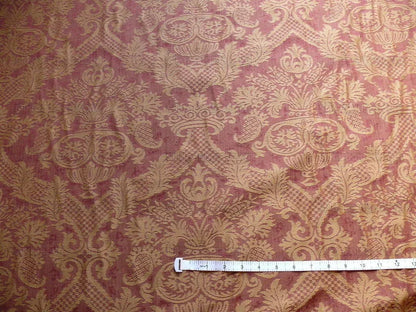 Coraggio Textile "lazio" Renaissance Medallion Rose Urn Linen Damask Ruby Red Gold Cotton LinenMSRP USD 200+/Y