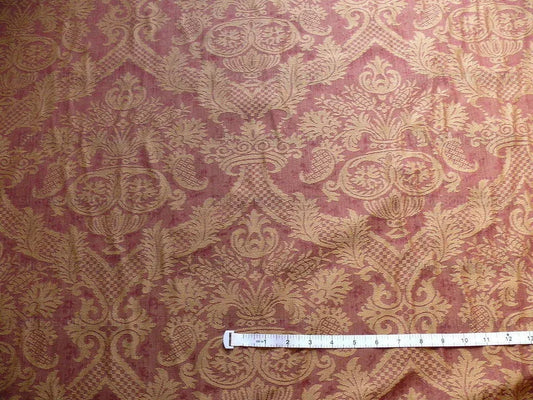 Coraggio Textile "lazio" Renaissance Medallion Rose Urn Linen Damask Ruby Red Gold Cotton LinenMSRP USD 200+/Y