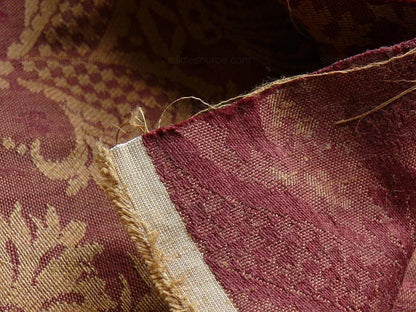 Coraggio Textile "lazio" Renaissance Medallion Rose Urn Linen Damask Ruby Red Gold Cotton LinenMSRP USD 200+/Y