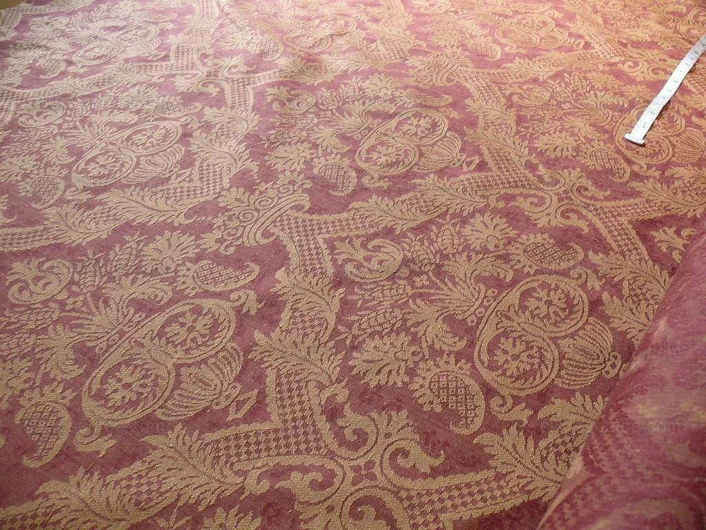 Coraggio Textile "lazio" Renaissance Medallion Rose Urn Linen Damask Ruby Red Gold Cotton LinenMSRP USD 200+/Y