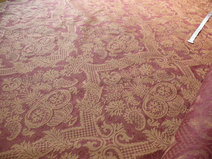 Coraggio Textile "lazio" Renaissance Medallion Rose Urn Linen Damask Ruby Red Gold Cotton LinenMSRP USD 200+/Y
