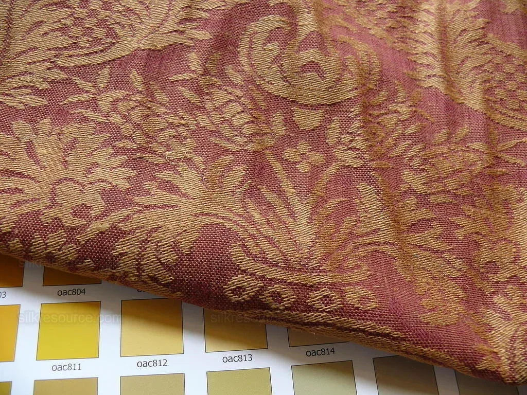 Coraggio Textile "lazio" Renaissance Medallion Rose Urn Linen Damask Ruby Red Gold Cotton LinenMSRP USD 200+/Y