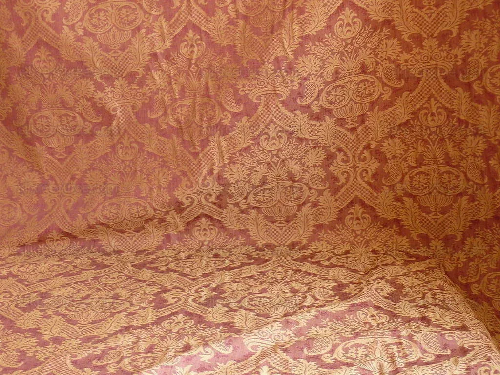 Coraggio Textile "lazio" Renaissance Medallion Rose Urn Linen Damask Ruby Red Gold Cotton LinenMSRP USD 200+/Y