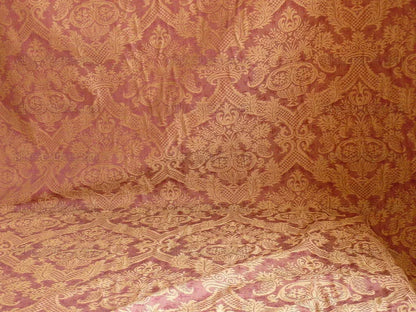 Coraggio Textile "lazio" Renaissance Medallion Rose Urn Linen Damask Ruby Red Gold Cotton LinenMSRP USD 200+/Y
