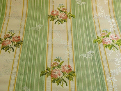 Lee Jofa Valentina Lampas Clover Green &amp; Pink Rose Silk Cotton Lampas Stripe MSRP 396 USD