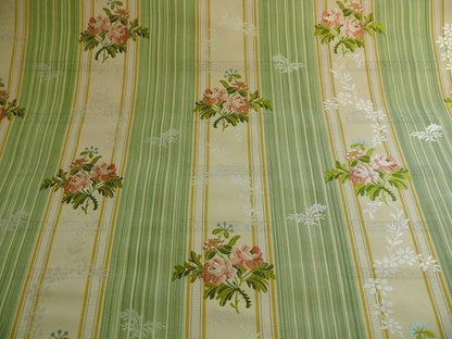 Lee Jofa Valentina Lampas Clover Green &amp; Pink Rose Silk Cotton Lampas Stripe MSRP 396 USD