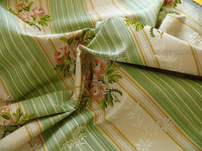 Lee Jofa Valentina Lampas Clover Green &amp; Pink Rose Silk Cotton Lampas Stripe MSRP 396 USD