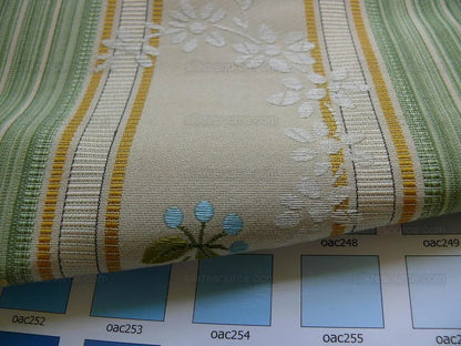 Lee Jofa Valentina Lampas Clover Green &amp; Pink Rose Silk Cotton Lampas Stripe MSRP 396 USD