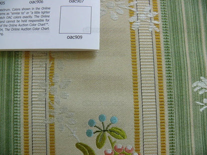 Lee Jofa Valentina Lampas Clover Green &amp; Pink Rose Silk Cotton Lampas Stripe MSRP 396 USD