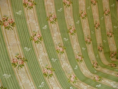 Lee Jofa Valentina Lampas Clover Green &amp; Pink Rose Silk Cotton Lampas Stripe MSRP 396 USD