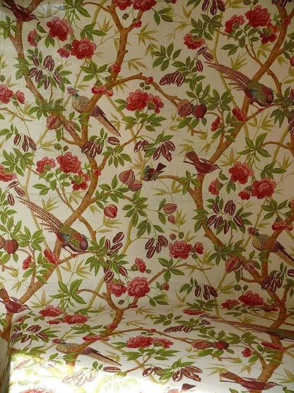 Lee Jofa Ceylon Linen Print Chinoserie Birds Tree Peony MSRP USD 268