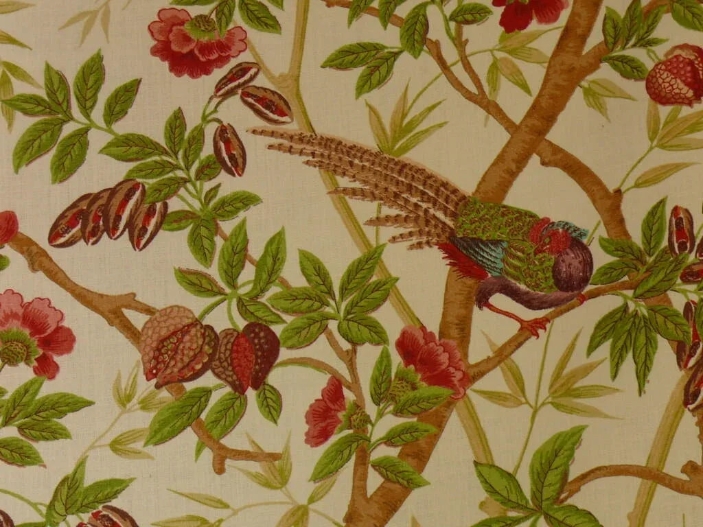 LEE JOFA CEYLON LINEN PRINT CHINOSERIE BIRDS TREE PEONY MSRP$268