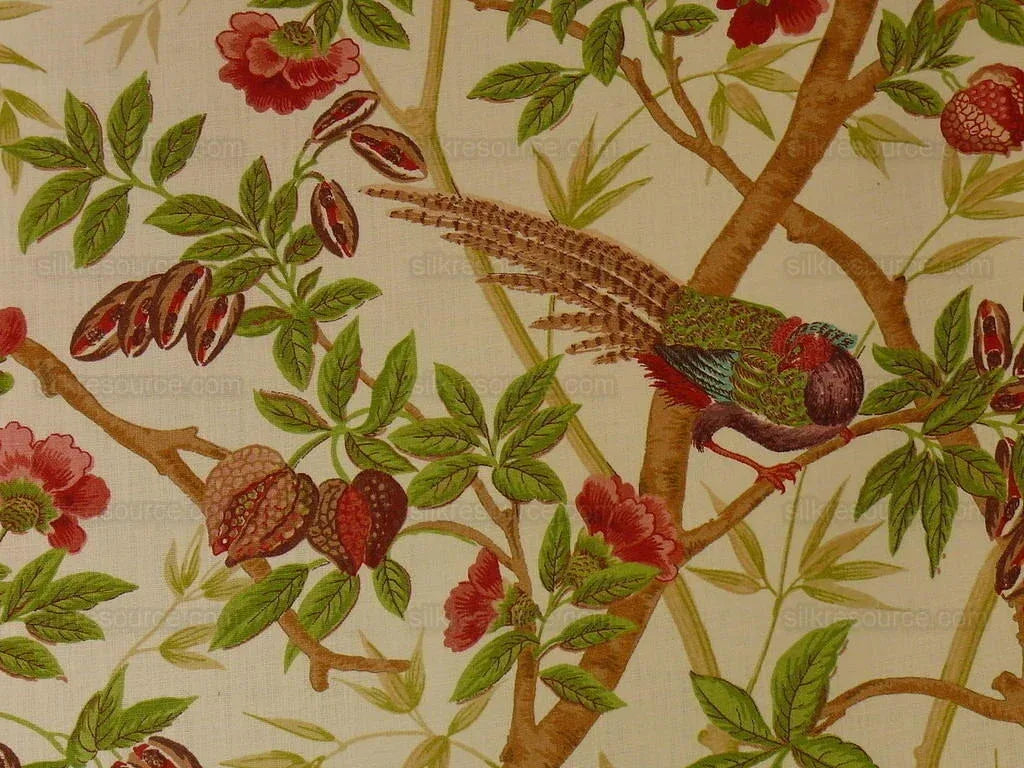 Lee Jofa Ceylon Linen Print Chinoserie Birds Tree Peony MSRP USD 268