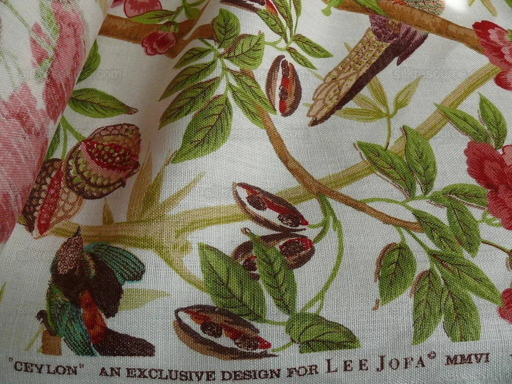 Lee Jofa Ceylon Linen Print Chinoserie Birds Tree Peony MSRP USD 268