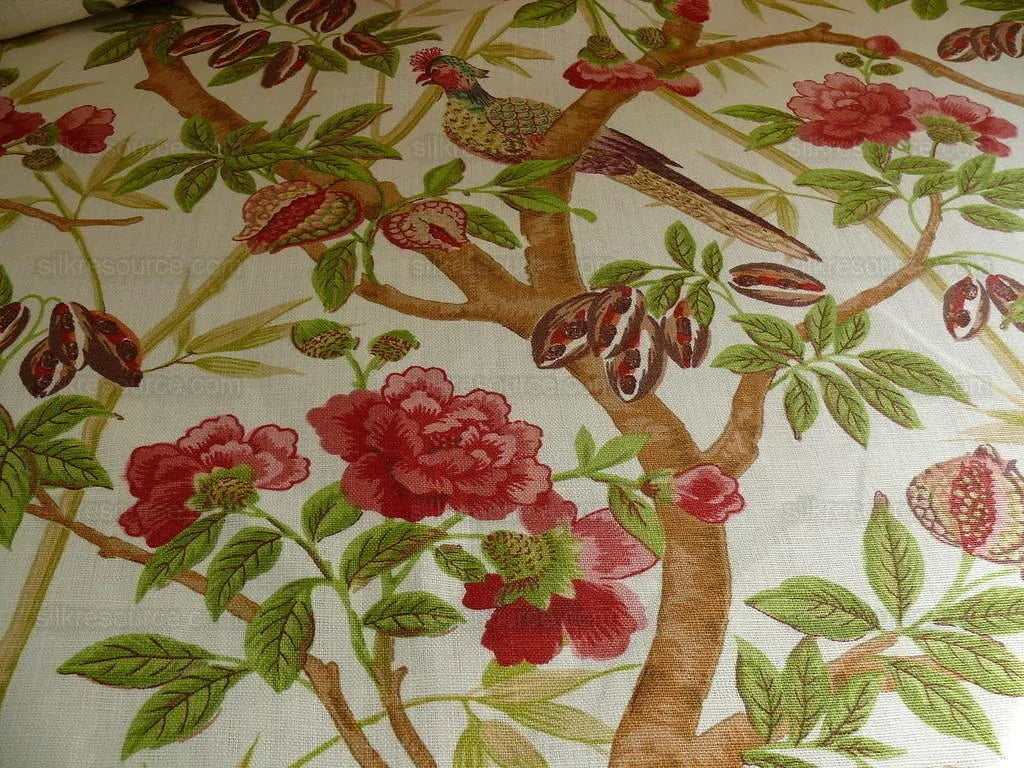 Lee Jofa Ceylon Linen Print Chinoserie Birds Tree Peony MSRP USD 268