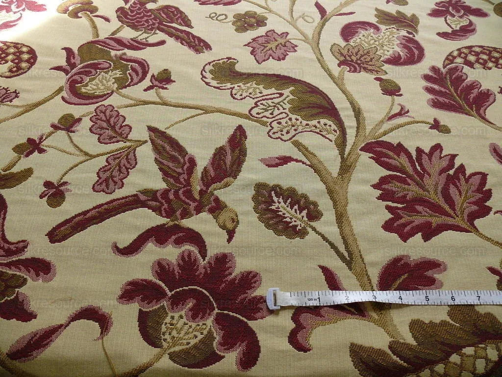 8.5 Yd Lee Jofa Cavendish Jacob Burgundy Gold Bird Tree Of Life