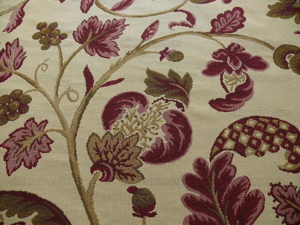 8.5 Yd Lee Jofa Cavendish Jacob Burgundy Gold Bird Tree Of Life