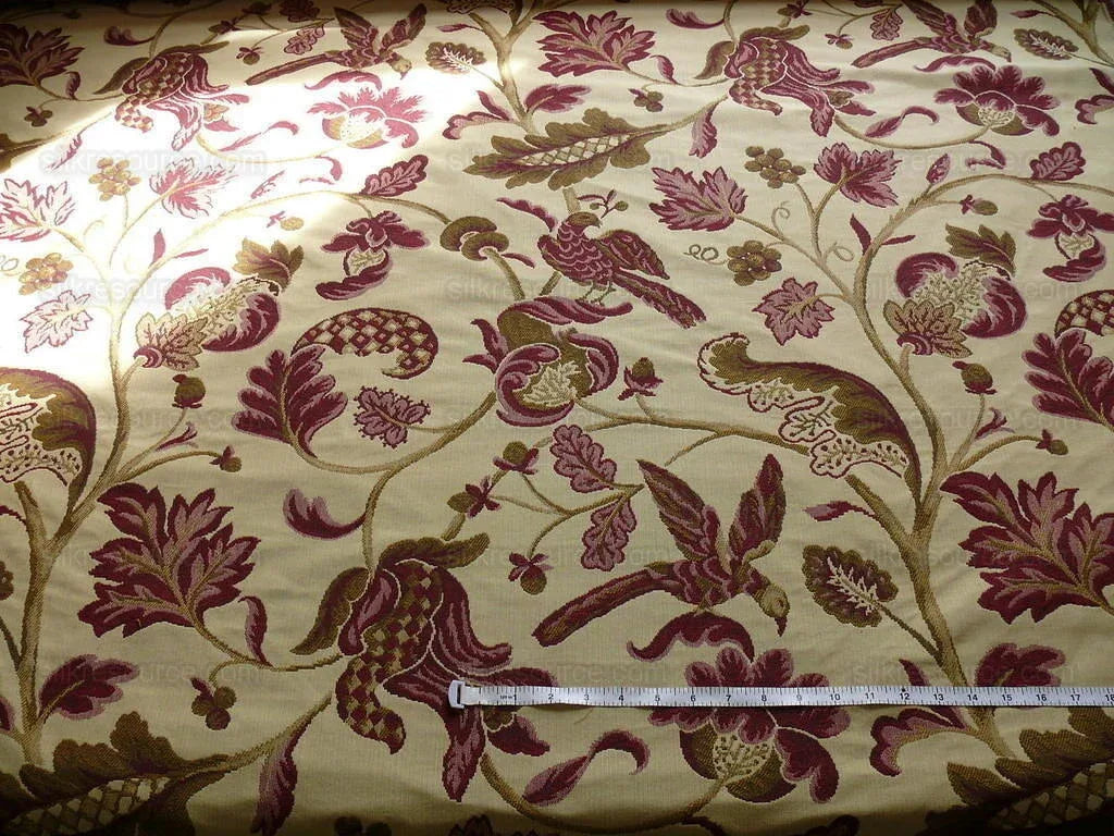 8.5 Yd Lee Jofa Cavendish Jacob Burgundy Gold Bird Tree Of Life