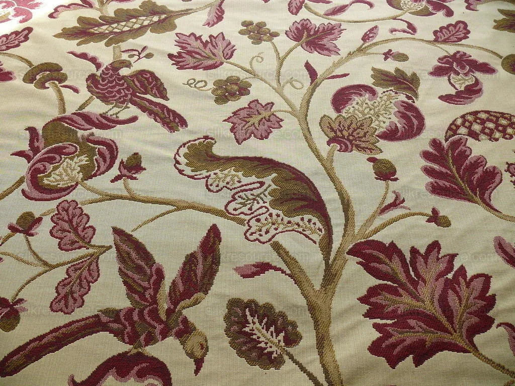 8.5 Yd Lee Jofa Cavendish Jacob Burgundy Gold Bird Tree Of Life