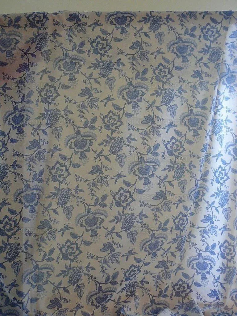 5 Yd Lee Jofa Olivet Sheer Jacobean Flower &amp; Birds Green &amp; White
