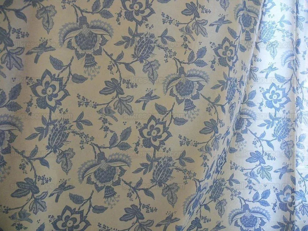 2+1.8y Lee Jofa Olivet Sheer Jacobean Flower Birds Blue &amp; White 100% Cotton Sheer