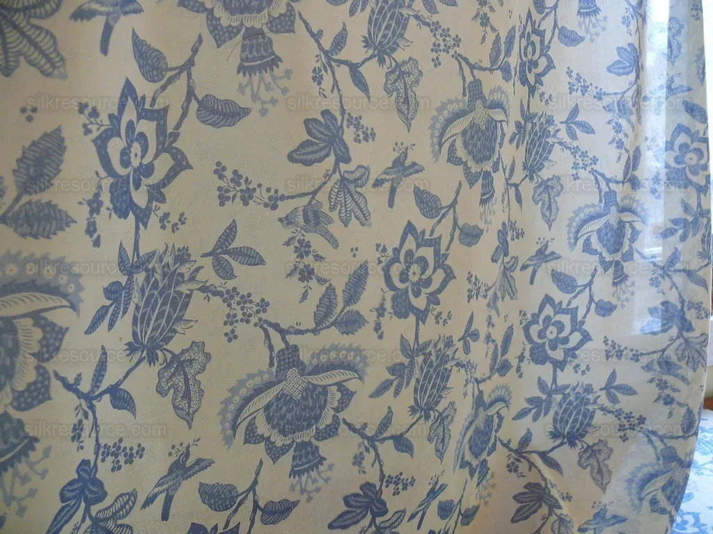 2+1.8y Lee Jofa Olivet Sheer Jacobean Flower Birds Blue &amp; White 100% Cotton Sheer