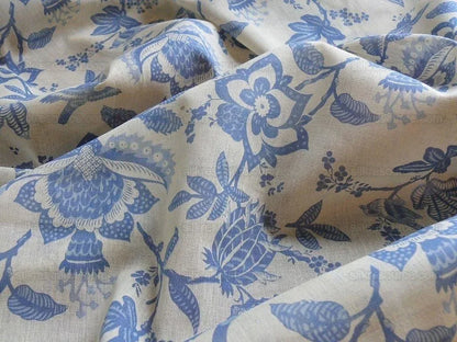 2+1.8y Lee Jofa Olivet Sheer Jacobean Flower Birds Blue &amp; White 100% Cotton Sheer