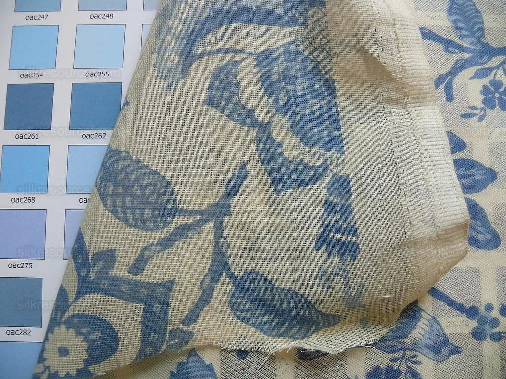 2+1.8y Lee Jofa Olivet Sheer Jacobean Flower Birds Blue &amp; White 100% Cotton Sheer