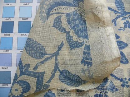 2+1.8y Lee Jofa Olivet Sheer Jacobean Flower Birds Blue &amp; White 100% Cotton Sheer