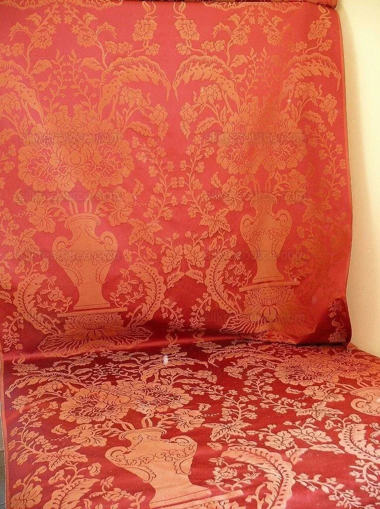 Scalamandre Raffaellesco Chino Vase Huge Peony Rosy Red Silk Dam