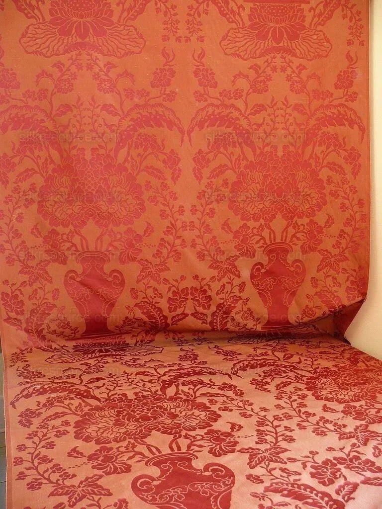 Scalamandre Raffaellesco Chino Vase Huge Peony Rosy Red Silk Dam