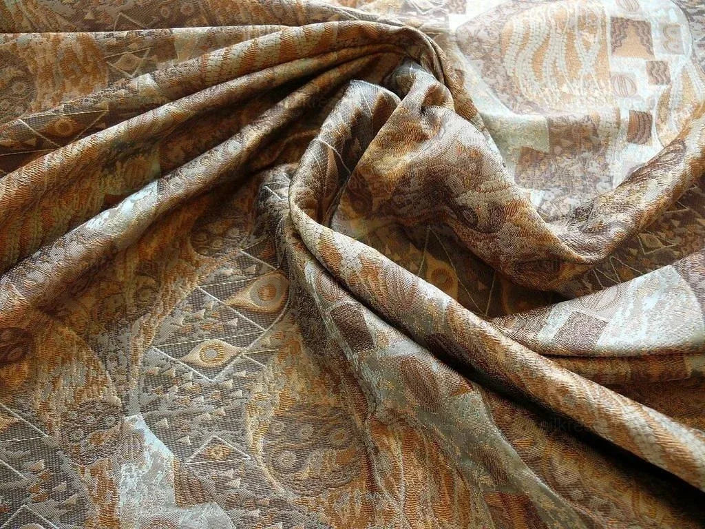 Bty Klimt 100% Silk Lampas! Art Deco 440 Cloudy Green Bronze Brown MSRP USD 275/y